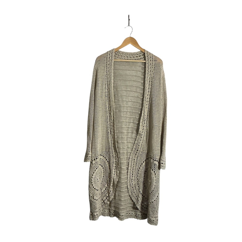 Lightweight Open Weave Crochet Longline Cardigan Duster One Size Boho Festival